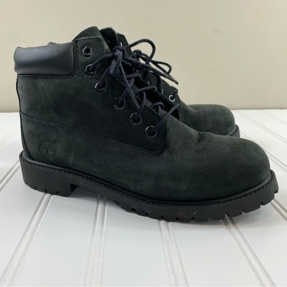 Timberland Boys Black Premium Water Resistant Leather Suede Boots Sz 3‎